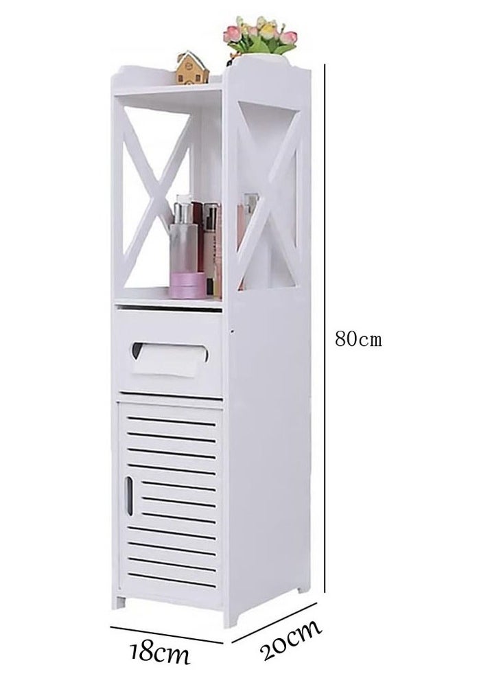 Generic - Small Bathroom Storage Corner Floor Cabinet with Doors & Shelves – Thin Vanity Organizer, Multi-Functional WPC Design, Towel & Paper Holder, Sturdy Waterproof Construction with Curvy Scrollwork – Perfect for Tight Spaces - Image 1