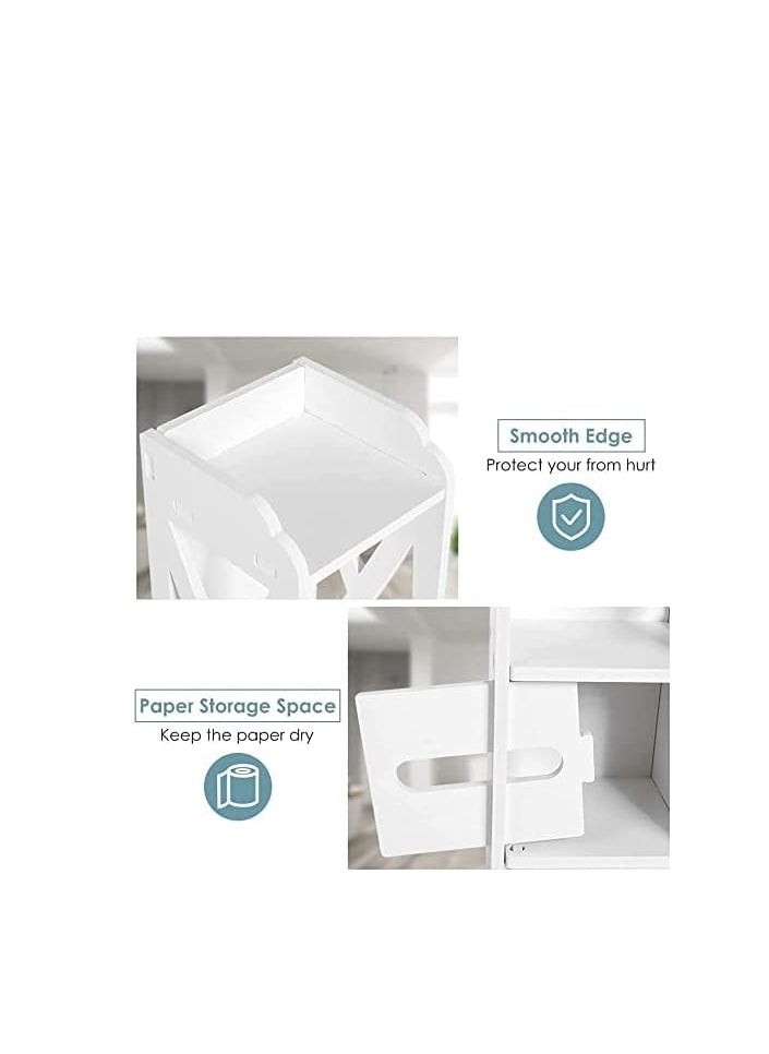 Generic - Small Bathroom Storage Corner Floor Cabinet with Doors & Shelves – Thin Vanity Organizer, Multi-Functional WPC Design, Towel & Paper Holder, Sturdy Waterproof Construction with Curvy Scrollwork – Perfect for Tight Spaces - Image 1