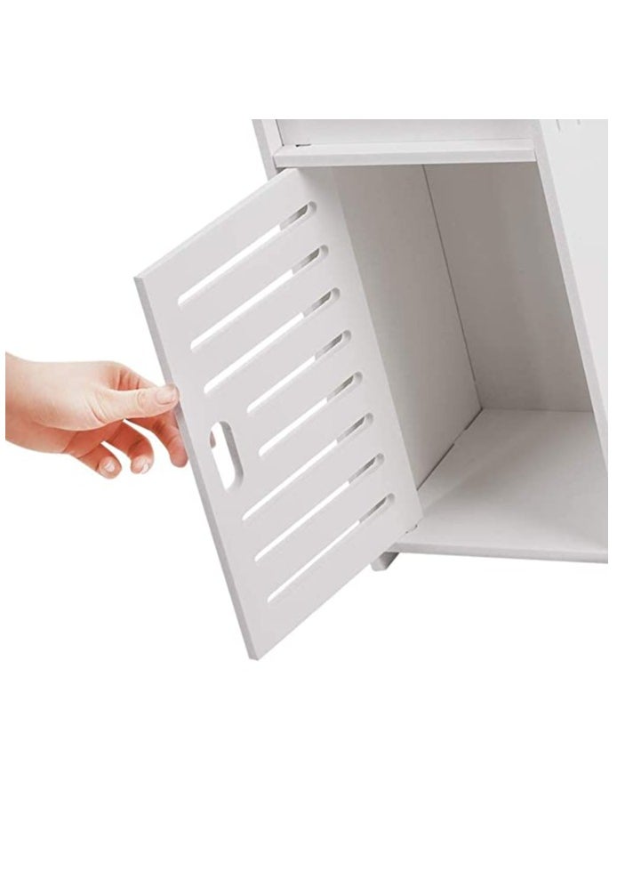 Generic - Small Bathroom Storage Corner Floor Cabinet with Doors & Shelves – Thin Vanity Organizer, Multi-Functional WPC Design, Towel & Paper Holder, Sturdy Waterproof Construction with Curvy Scrollwork – Perfect for Tight Spaces - Image 1