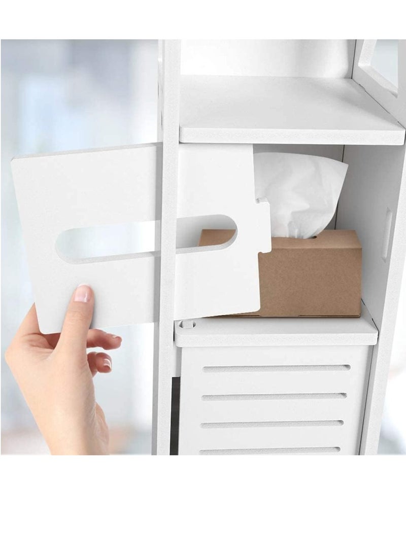 Generic - Small Bathroom Storage Corner Floor Cabinet with Doors & Shelves – Thin Vanity Organizer, Multi-Functional WPC Design, Towel & Paper Holder, Sturdy Waterproof Construction with Curvy Scrollwork – Perfect for Tight Spaces - Image 1