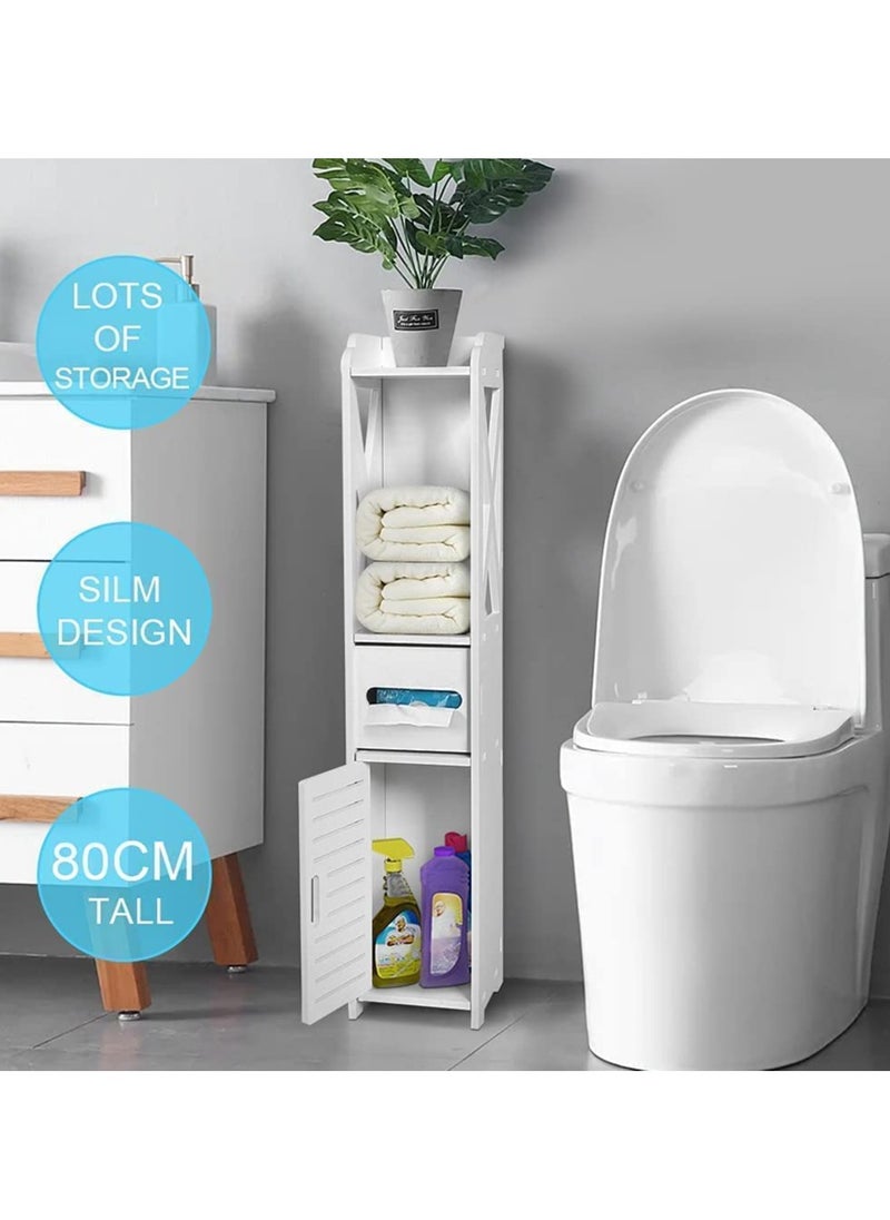 Generic - Small Bathroom Storage Corner Floor Cabinet with Doors & Shelves – Thin Vanity Organizer, Multi-Functional WPC Design, Towel & Paper Holder, Sturdy Waterproof Construction with Curvy Scrollwork – Perfect for Tight Spaces - Image 1