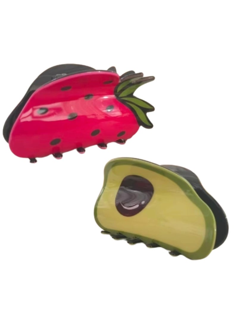 Marsrut Funky Hair Claw Clips in Fruit Shape  Novelty FoodInspired Jaw Barrettes Sweet Shark Grab Accessories in Bulk for Women Girls Teachers 2 Pieces Avocado Strawberry 