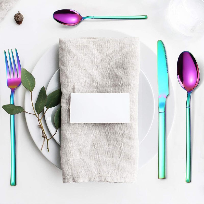 AARAINBOW 7 Pieces Stainless Steel Flatware Set Portable Reusable Cutlery Set Travel Utensils Set Including Chopsticks Knife Fork Spoon Straws Cleaning Brush Dishwasher Safe Multicolored - Image 3