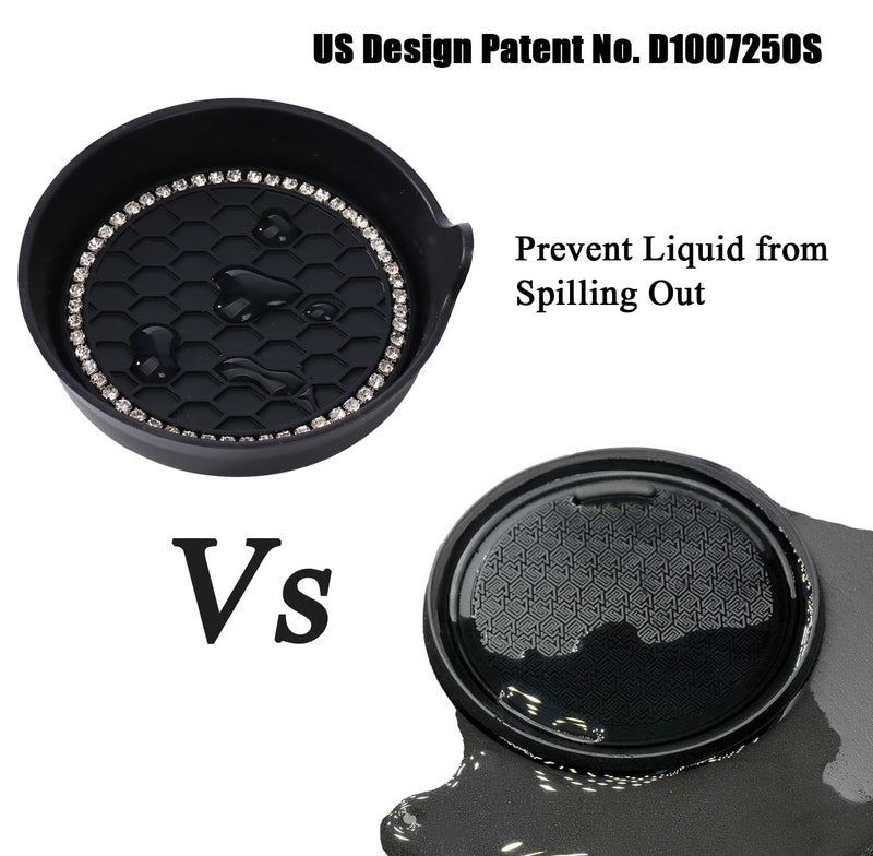 Amooca Car Cup Coaster Universal Non-Slip Cup Holders Bling Crystal Rhinestone Car Interior Accessories 2 Pack Black - Image 5