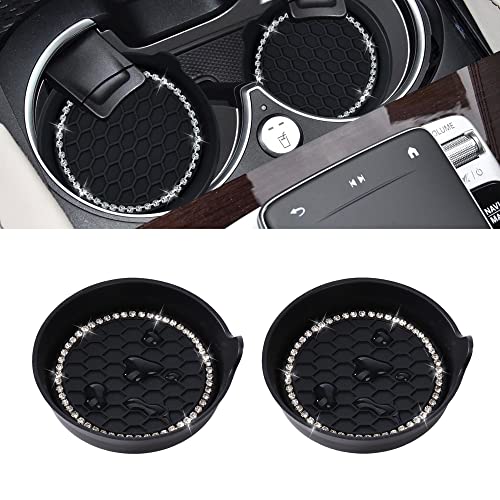 Amooca Car Cup Coaster Universal Non-Slip Cup Holders Bling Crystal Rhinestone Car Interior Accessories 2 Pack Black - Image 1