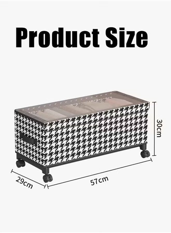 Stylish Under-bed storage box - Patterned Storage Box with Transparent Lid & Wheels: Organize in Elegance. Under Bed Storage Container with Wheels & Handles Clear Window, Foldable Underbed Storage Bag Large Capacity Rolling Clothes Storage Bin Box Collapsible Bedroom Organizer for Blanket Bedding Shoes - Image 2