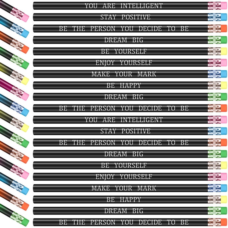 Epakh 100 Pcs Inspirational Pencils Color Changing Pencils Bulk with Eraser HB Wooden Pens Gift for Kids Back to School Gift for Classroom, Student Reward(Black,Classic Style) - Image 1