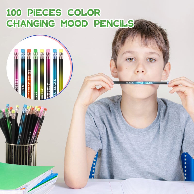 Epakh 100 Pcs Inspirational Pencils Color Changing Pencils Bulk with Eraser HB Wooden Pens Gift for Kids Back to School Gift for Classroom, Student Reward(Black,Classic Style) - Image 2