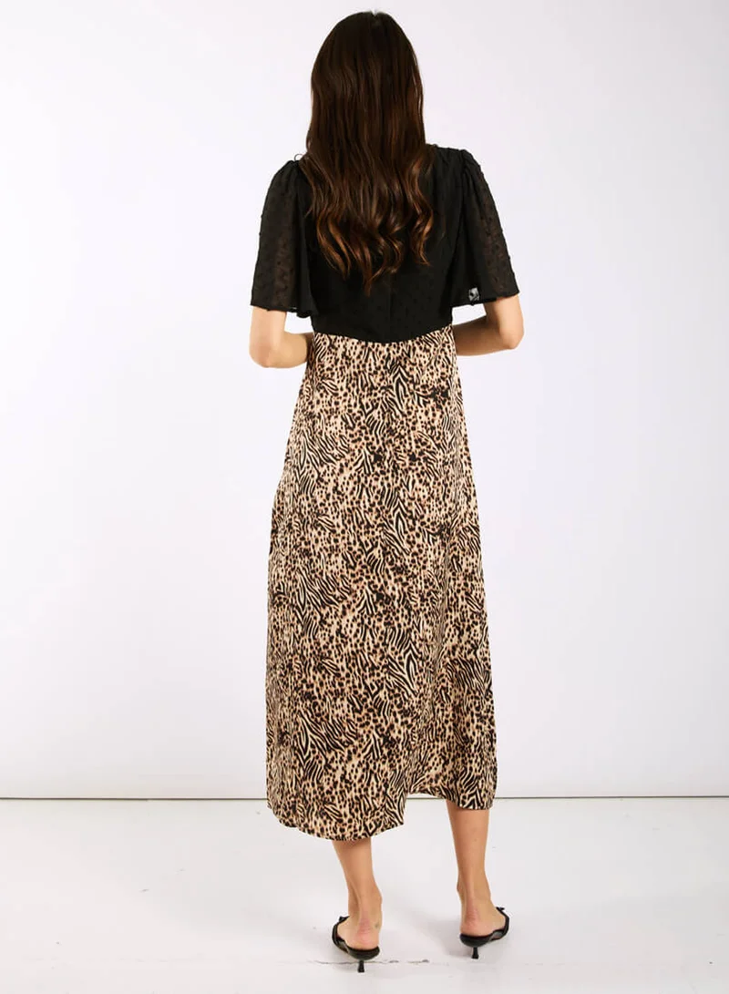 Needs No Label  Animal Satin Mix Flutter Sleeve Midi Dress for Women | Best Price UAE