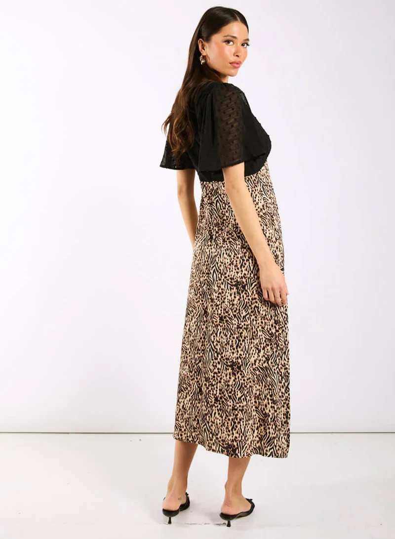Needs No Label  Animal Satin Mix Flutter Sleeve Midi Dress for Women | Best Price UAE