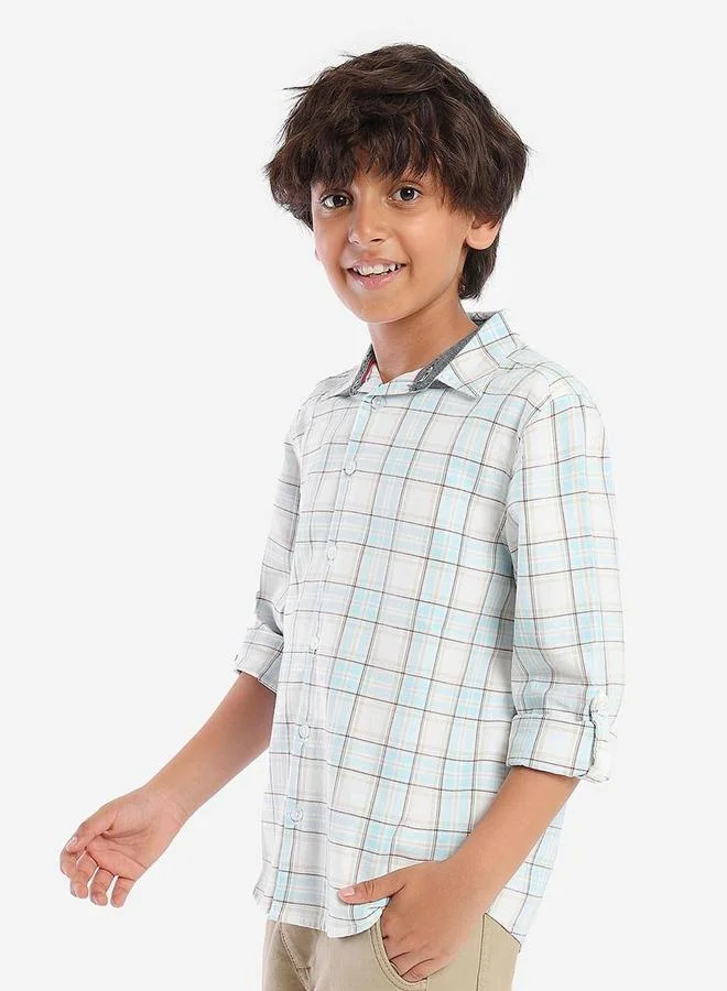 Bonkids Regular Long Sleeve Printed Blue Cotton Shirt 100 % Cotton