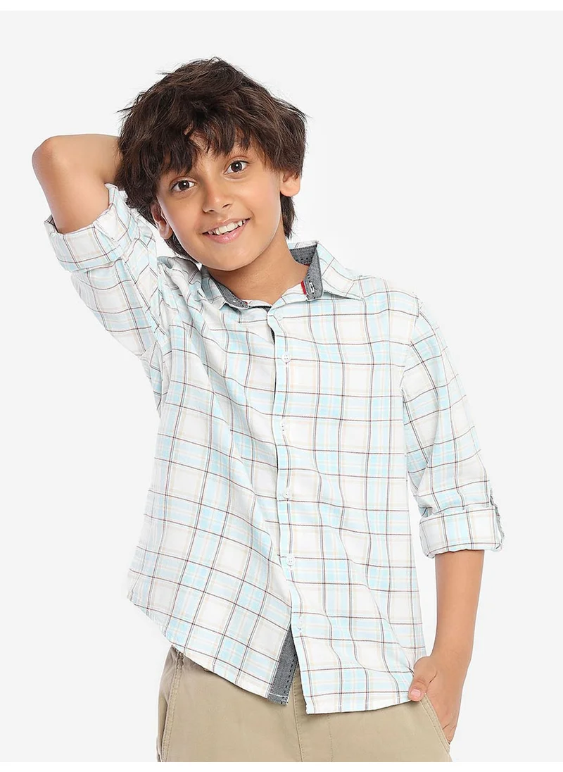 Bonkids Regular Long Sleeve Printed Blue Cotton Shirt 100 % Cotton