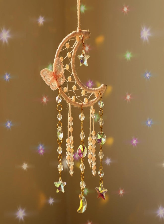Artilady Dream Catcher for Girls - Pink Butterfly Small Moon Dream Catchers with Crystals Cute Room Decor for Teen Girls Boys Boho Bedroom Wall Home Decorations Birthday Christmas Kids Gifts - Image 1