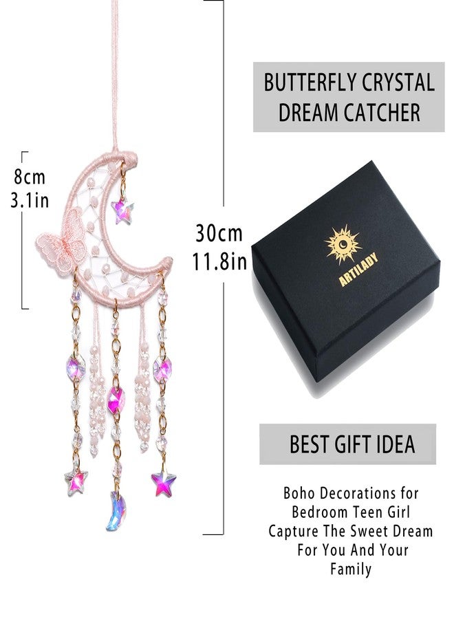 Artilady Dream Catcher for Girls - Pink Butterfly Small Moon Dream Catchers with Crystals Cute Room Decor for Teen Girls Boys Boho Bedroom Wall Home Decorations Birthday Christmas Kids Gifts - Image 5