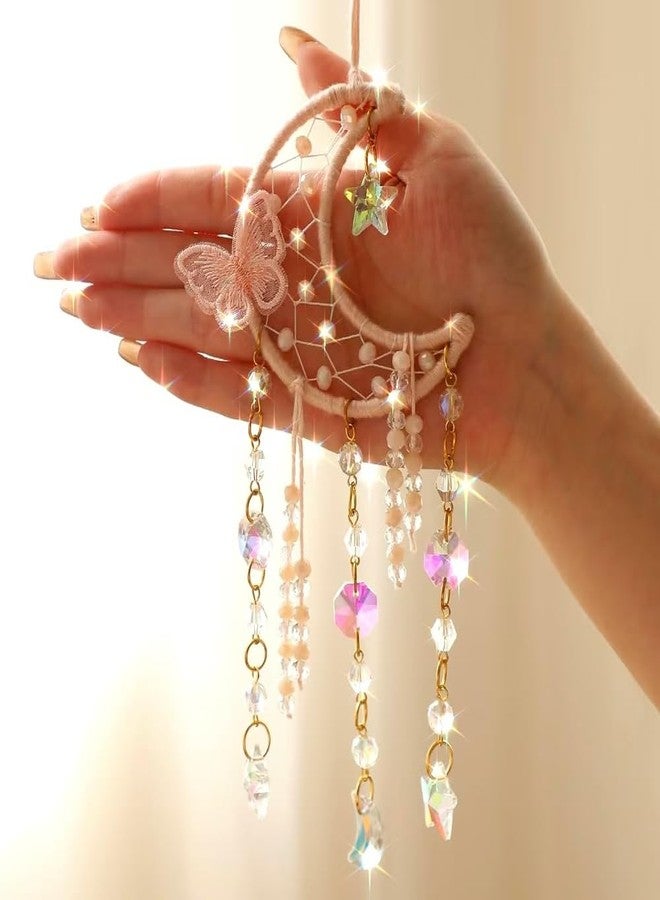 Artilady Dream Catcher for Girls - Pink Butterfly Small Moon Dream Catchers with Crystals Cute Room Decor for Teen Girls Boys Boho Bedroom Wall Home Decorations Birthday Christmas Kids Gifts - Image 2