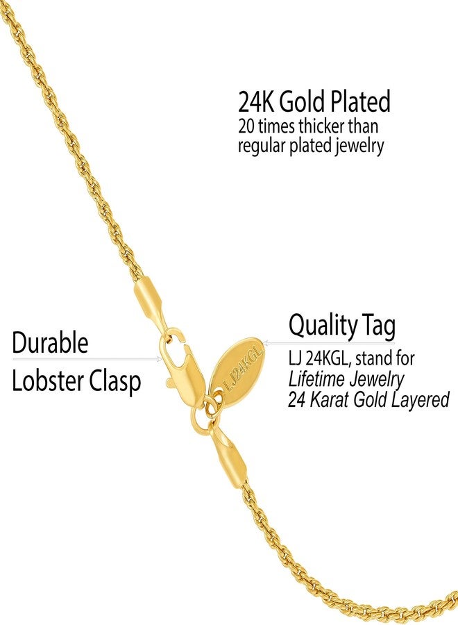 LIFETIME JEWELRY 1mm Rope Chain Anklet for Women 24k Real Gold Plated (Gold, 9) - Image 3