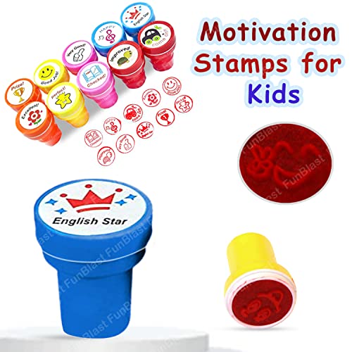 FunBlast 10 Pcs Motivation Stamps for Kids - Plastic Stamps Toys Art & Craft for School Supplies Toys for Kids/Boys/Girls- Multicolor - Image 2