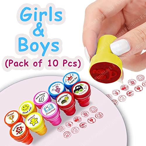 FunBlast 10 Pcs Motivation Stamps for Kids - Plastic Stamps Toys Art & Craft for School Supplies Toys for Kids/Boys/Girls- Multicolor - Image 4