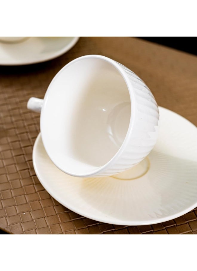 GOLD MANTIS 22-Piece White Ceramic Dinnerware & Coffee Set – 10.5 Inch & 8 Inch Plates, 6 Inch Coffee Saucers, 6 Inch Bowls, 12 oz Mugs, 7.3 oz Cups – Microwave, Dishwasher, Oven Safe – Modern Minimalist Tablewar  - Image 5