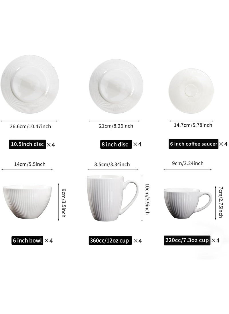 GOLD MANTIS 22-Piece White Ceramic Dinnerware & Coffee Set – 10.5 Inch & 8 Inch Plates, 6 Inch Coffee Saucers, 6 Inch Bowls, 12 oz Mugs, 7.3 oz Cups – Microwave, Dishwasher, Oven Safe – Modern Minimalist Tablewar  - Image 2
