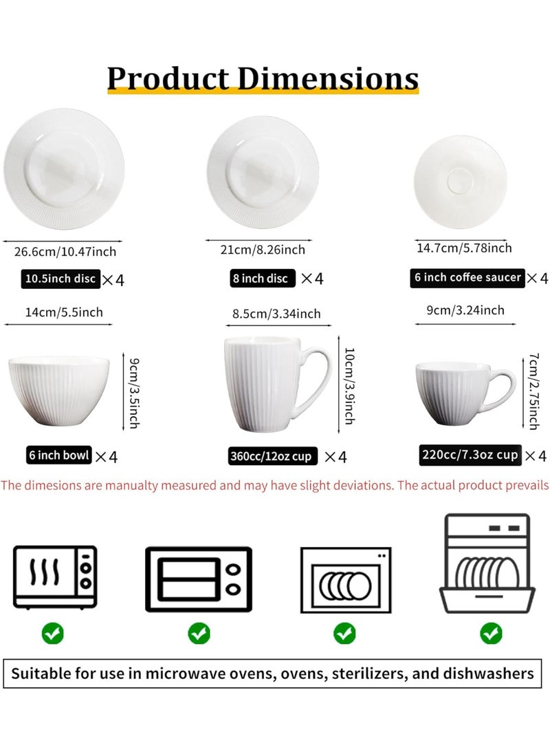 GOLD MANTIS 22-Piece White Ceramic Dinnerware & Coffee Set – 10.5 Inch & 8 Inch Plates, 6 Inch Coffee Saucers, 6 Inch Bowls, 12 oz Mugs, 7.3 oz Cups – Microwave, Dishwasher, Oven Safe – Modern Minimalist Tablewar  - Image 3
