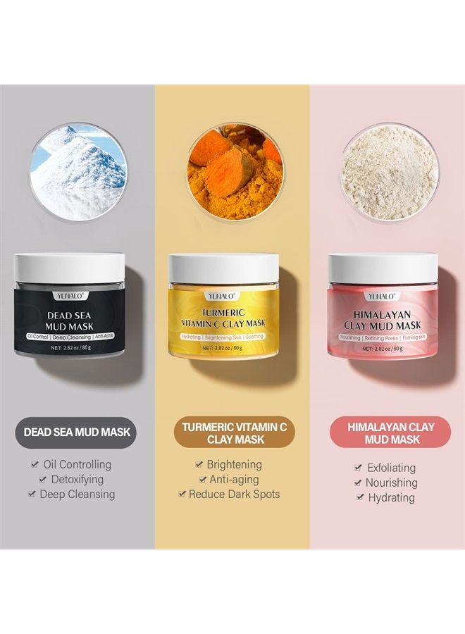 YLNALO Turmeric Vitamin C Clay Mask, Dead Sea Mud Mask, and Himalayan Clay Mask, Facial Skin Care Set for Deep Pore Cleansing, Reduce Blackheads Acne, Dark Spots, Oil Control, and Radiant Skin - Image 2