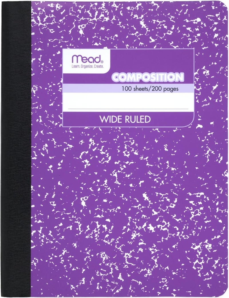 Mead Composition Notebook, Wide Ruled Paper, 9-3/4" x 7-1/2", 100 Sheets, Purple Marble (09918BA7) - Image 1