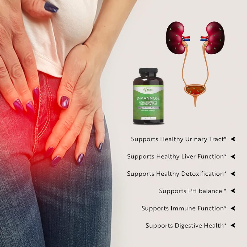Pure By Nature 600mg DMannose Vegan Capsules with Cranberry  Dandelion Extract Urinary Tract Health Support Flush Impurity Detox Body 240 Count - Image 4