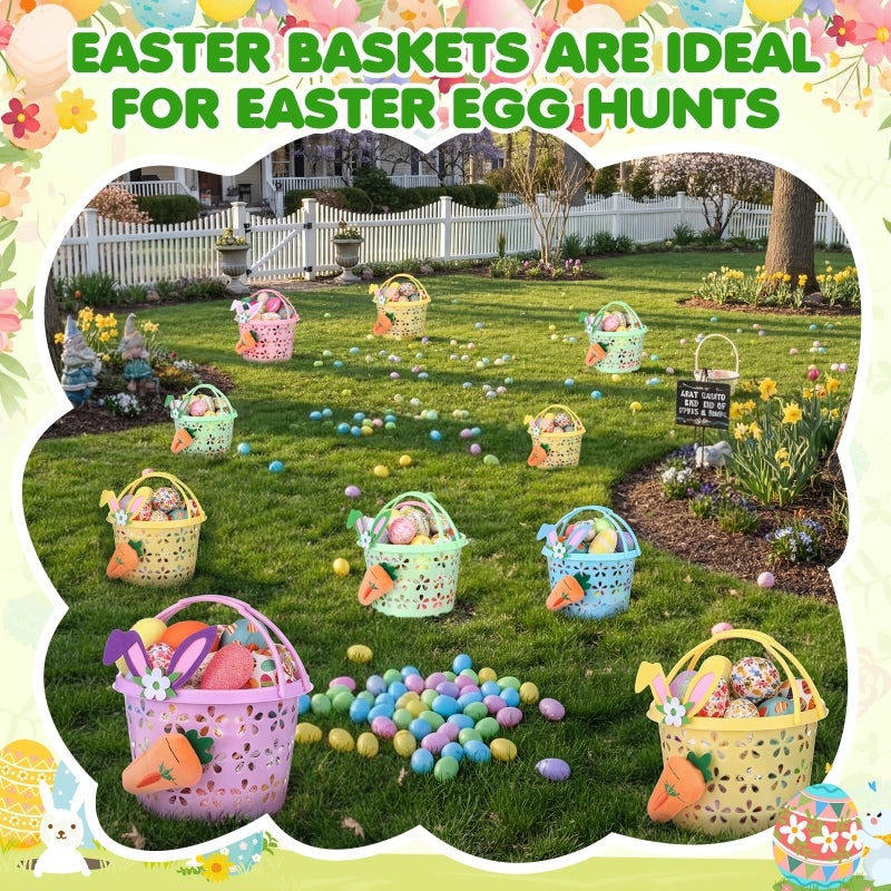 Willinglong 5 Set Easter Baskets Bulk Small Plastic Easter Egg Basket with Handle Carrots Bunny Ears 6.7'' Mini Empty Pastel Fillers Stuffers Bucket for Egg Hunt Spring Party Favors Gifts - Image 4