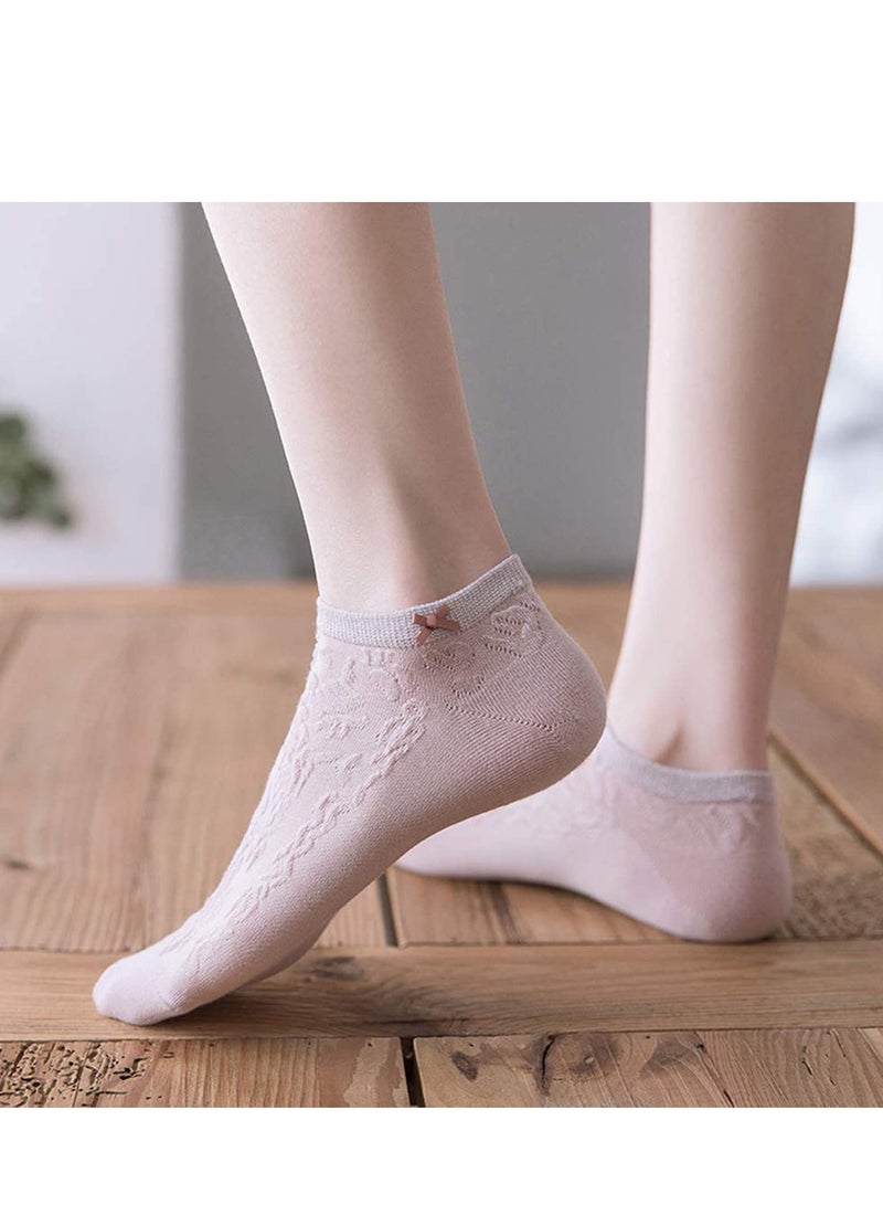 SYOSI Women's Short Socks, Cotton Low Cut Ankle Socks, Lightweight Breathable Ventilation Ankle Socks, Elasticity Lovely Bow Detailing Jacquard No Show Low Cut Socks - Size 5 to 9 (5 Pack) - Image 4