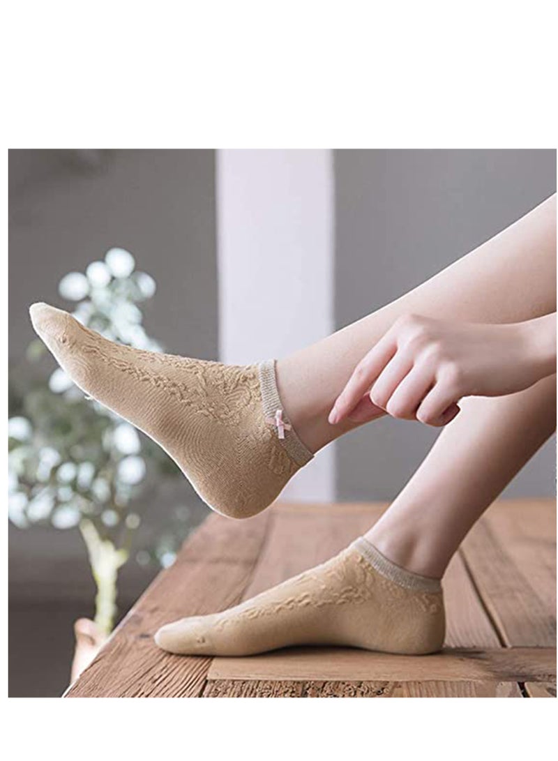 SYOSI Women's Short Socks, Cotton Low Cut Ankle Socks, Lightweight Breathable Ventilation Ankle Socks, Elasticity Lovely Bow Detailing Jacquard No Show Low Cut Socks - Size 5 to 9 (5 Pack) - Image 3