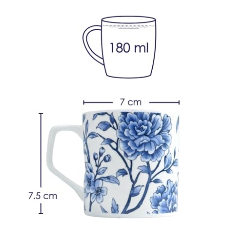 Femora Blue and White Floral Ceramic Coffee Mug - Elegant Tea Cup with Traditional Chinese-Inspired Flower Pattern, Set of 6 | 200 ML - Image 5