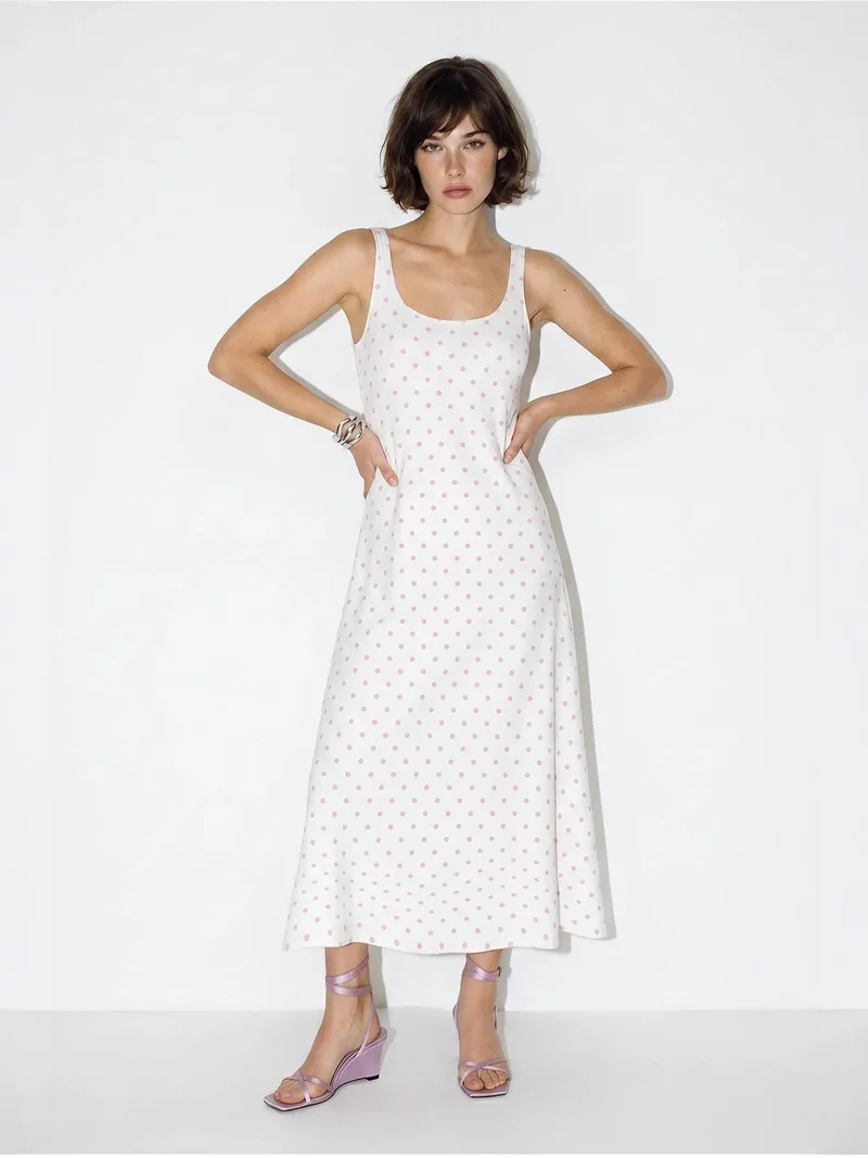 Bianco Lucci White LUCCI Polka Dot Sleeveless Midi Dress With Tie Detail for Women | Best Price UAE