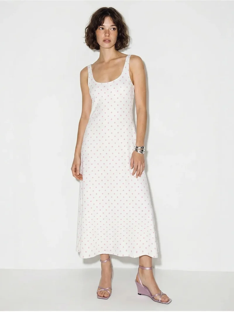 LUCCI Polka Dot Sleeveless Midi Dress With Tie Detail