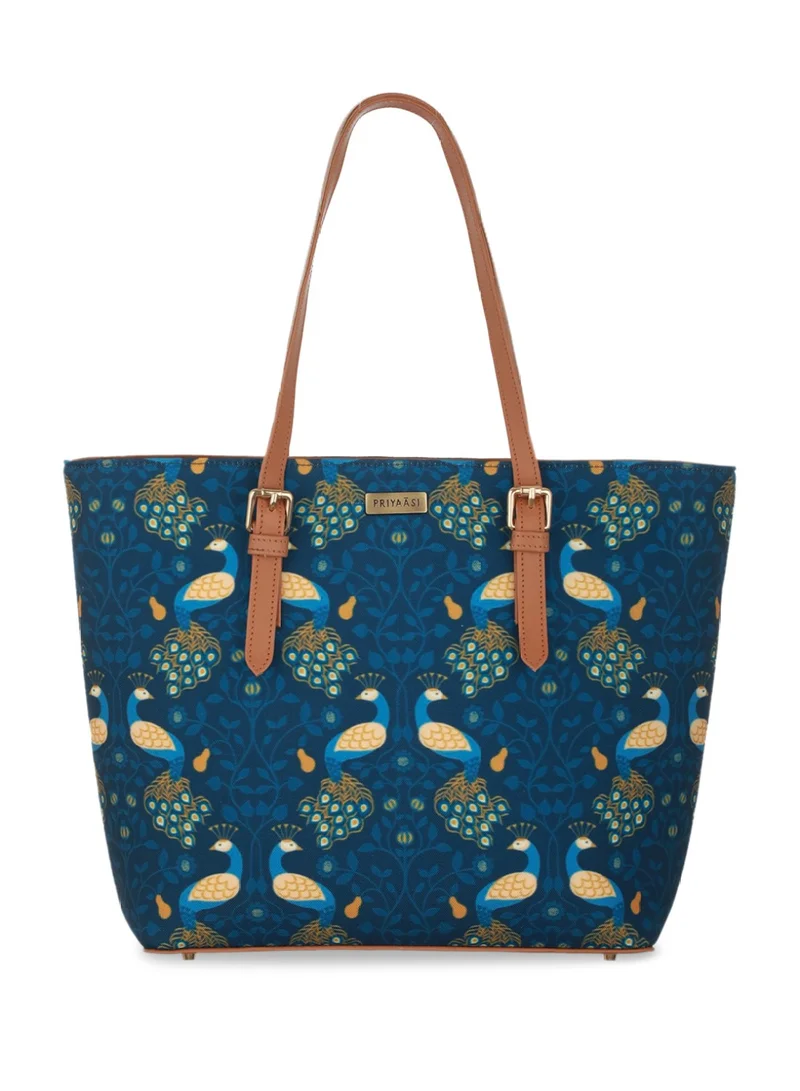 Priyaasi Blue Floral Printed Oversized Structured Shoulder Bag