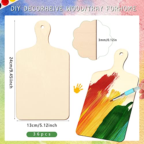 Marsui 36 Pcs Wooden Mini Cutting Board with Handle Unfinished Wood Craft Mini Charcuterie Boards Paddle Blank Small Chopping Plank for DIY Kitchen Cooking Vegetables Decor(9.4 x 5.1 Inch) - Image 2
