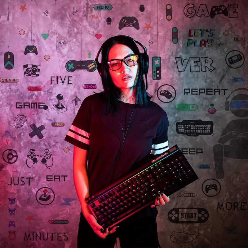 Outus 56 Pieces Gamer Wall Decals Gaming Controller Joystick Decals Removable Video Games Stickers Game Boy Wall Art for Bedroom Playroom Decoration Black White - Image 2