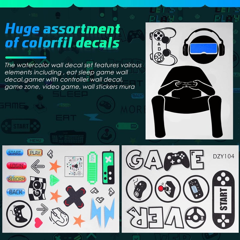 Outus 56 Pieces Gamer Wall Decals Gaming Controller Joystick Decals Removable Video Games Stickers Game Boy Wall Art for Bedroom Playroom Decoration Black White - Image 5