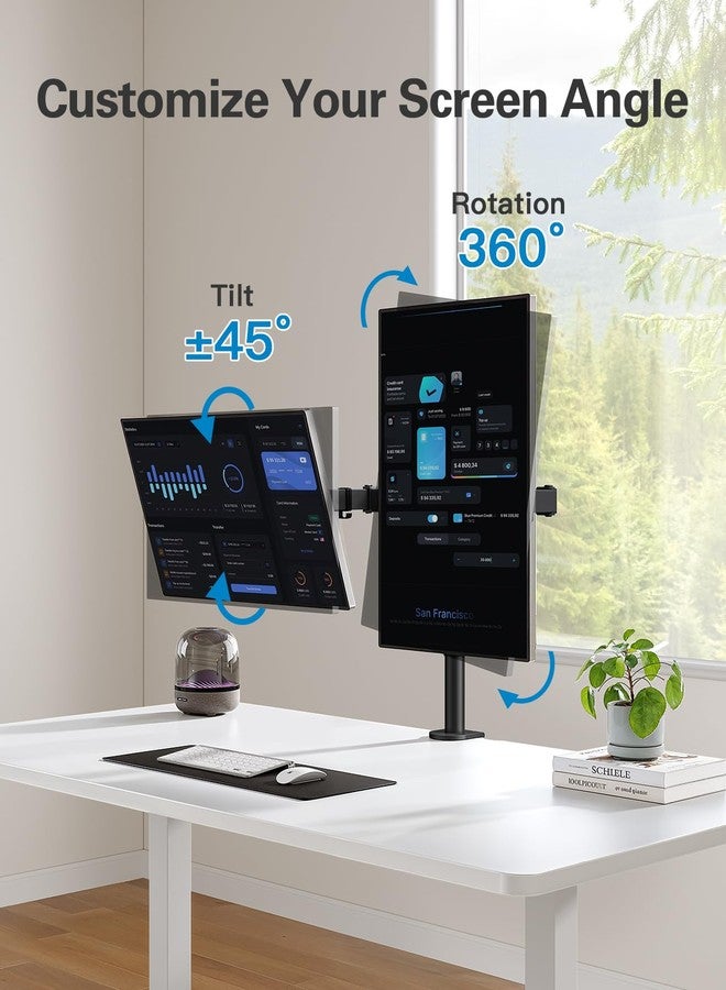 HUANUO Dual Monitor Desk Mount, Heavy-Duty Steel Adjustable Arm for 13-32 Inch Screens, Tilt, Swivel, Rotate, C-Clamp & Grommet Base, Holds up to 17.6 lbs per Arm, VESA 75/100mm - Image 4