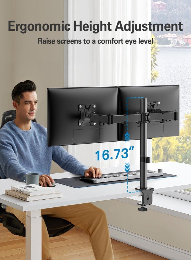HUANUO Dual Monitor Desk Mount, Heavy-Duty Steel Adjustable Arm for 13-32 Inch Screens, Tilt, Swivel, Rotate, C-Clamp & Grommet Base, Holds up to 17.6 lbs per Arm, VESA 75/100mm - Image 3