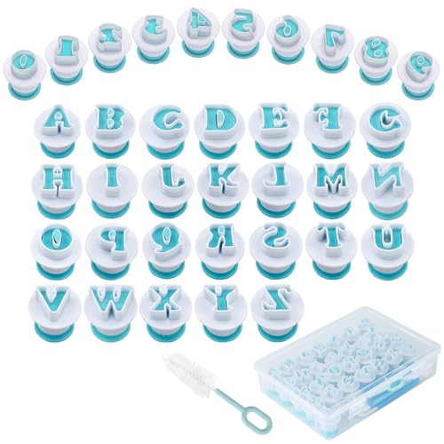 HUAFA 36Piece Alphabet Number Cookie Cutter Set with 8 Carving Tools and Cleaning Brush - Image 1