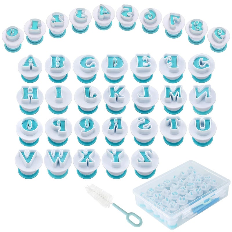 HUAFA 36Piece Alphabet Number Cookie Cutter Set with 8 Carving Tools and Cleaning Brush - Image 2