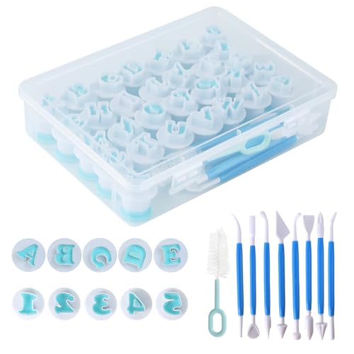 HUAFA 36Piece Alphabet Number Cookie Cutter Set with 8 Carving Tools and Cleaning Brush - Image 3