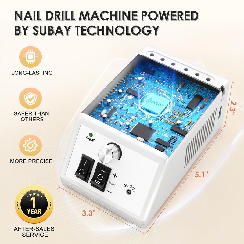 Subay 30,000rpm Efile Nail Drill , Electric Nail File with 106pcs Sanding Bands and Nail Drill Bits Pedicure Manicure Tools for Acrylic Nails,Thick Nails for Nail Salon Supplies Home Use, White - Image 4
