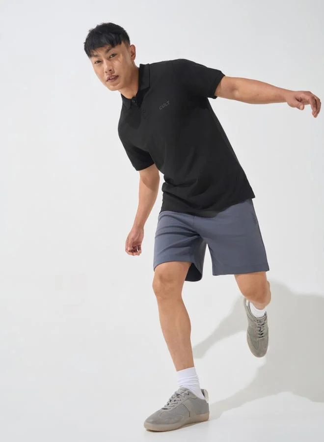 Cult Men Black Knitted Polo T-Shirt