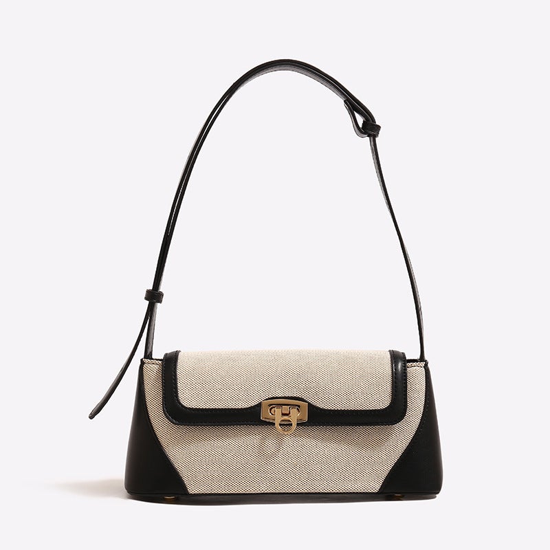 French-Style New Niche Design Women'S Bag, Color-Blocking Commuter Underarm Fashion Versatile Retro Baguette Shoulder Bag - Image 2