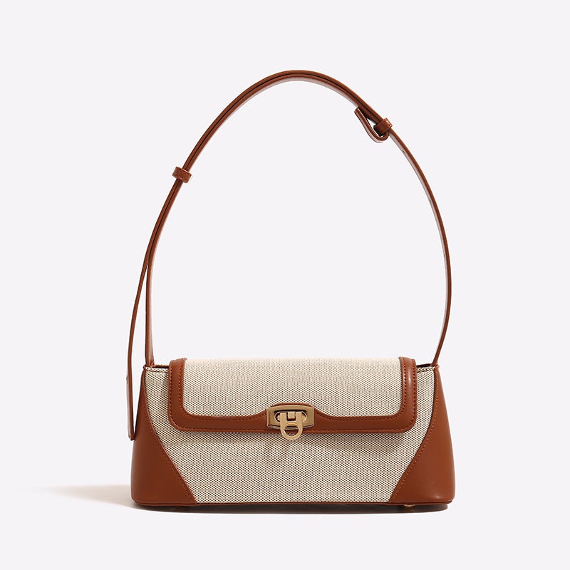 French-Style New Niche Design Women'S Bag, Color-Blocking Commuter Underarm Fashion Versatile Retro Baguette Shoulder Bag - Image 1
