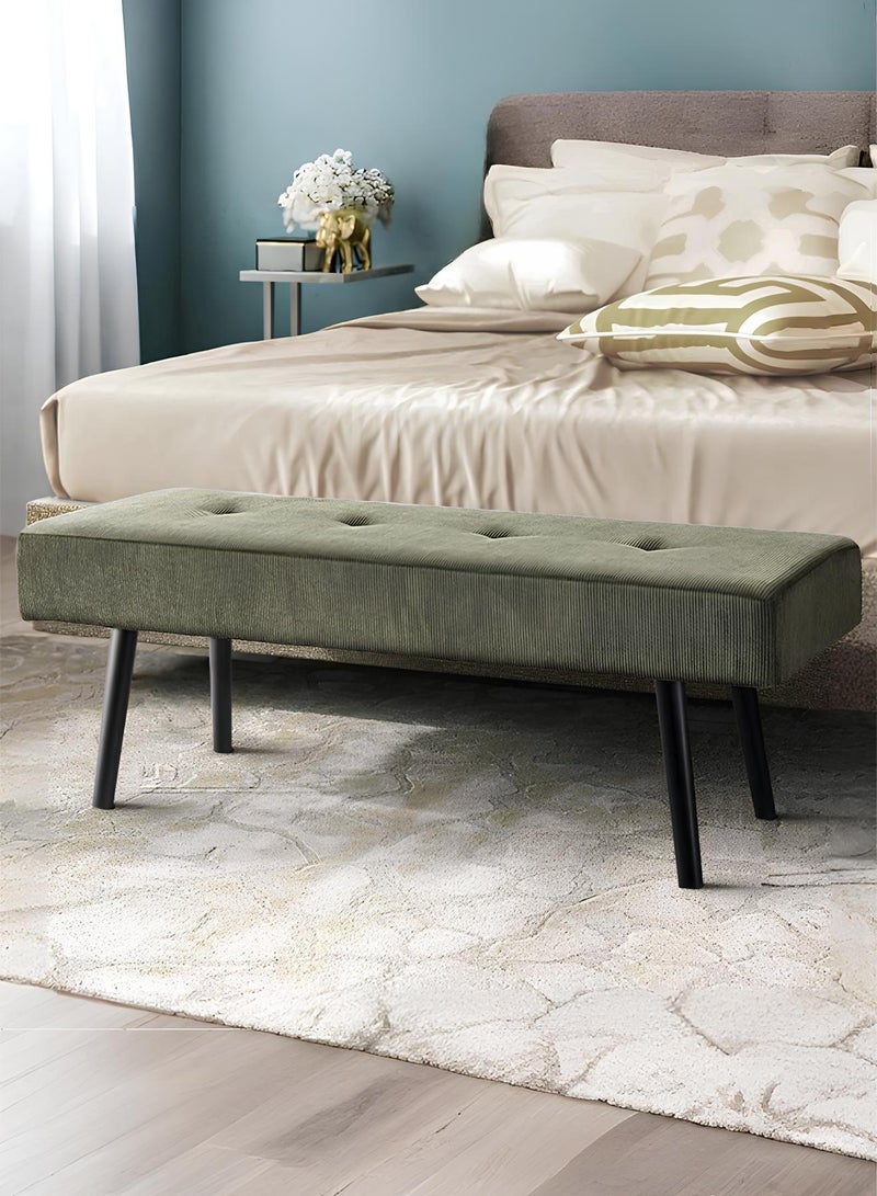 Taimi Modern Design Velvet Upholstered Ottoman Bench - End of Bed Bench, Shoe Changing Seat, Bench for Bedroom, Living Room, Entryway & Hallway, Green - 120cm - Image 1