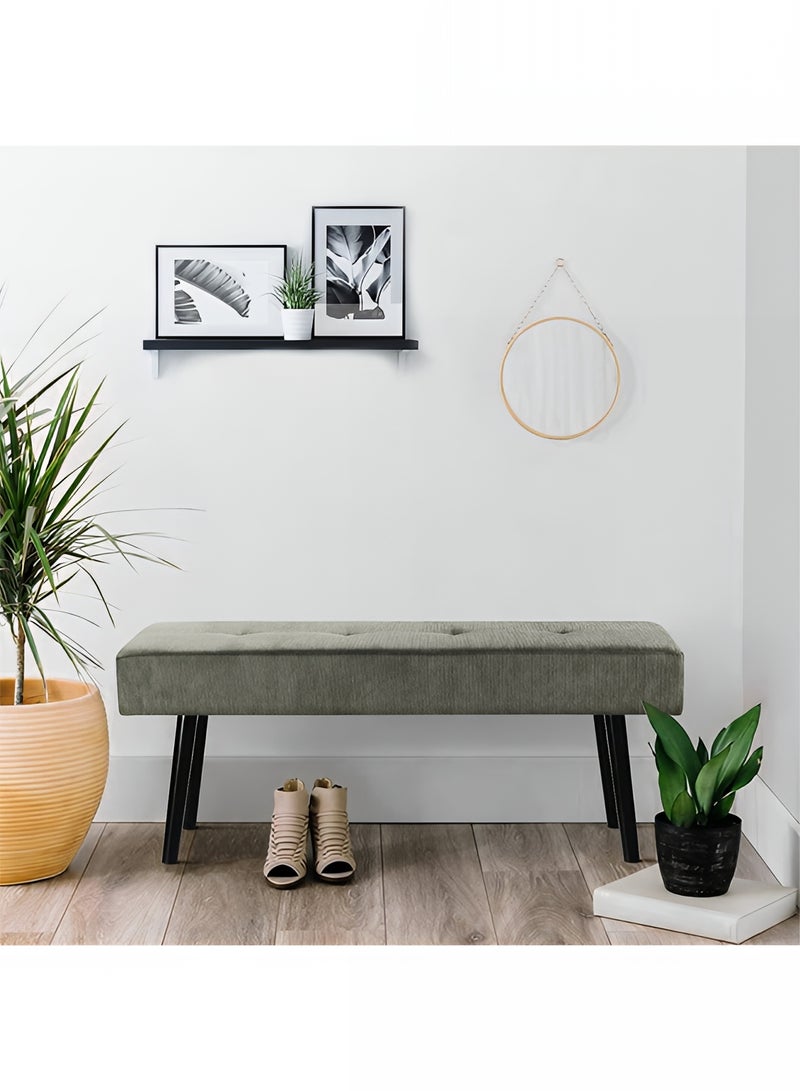 Taimi Modern Design Velvet Upholstered Ottoman Bench - End of Bed Bench, Shoe Changing Seat, Bench for Bedroom, Living Room, Entryway & Hallway, Green - 120cm - Image 2