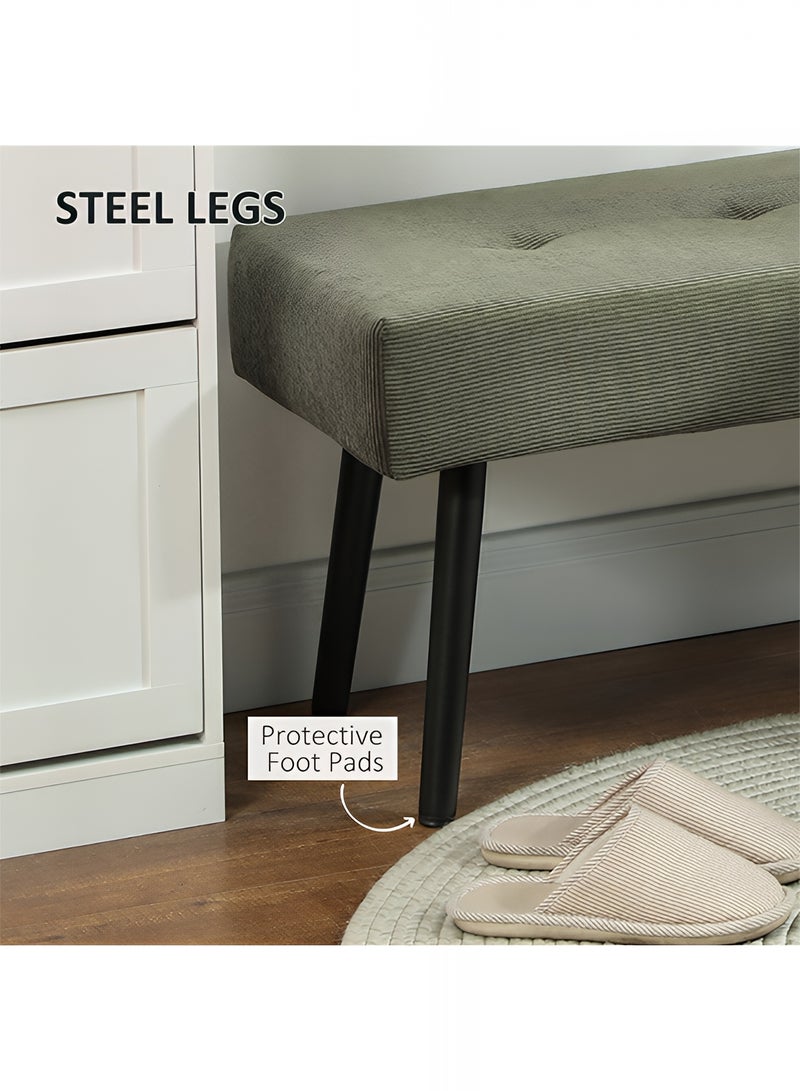 Taimi Modern Design Velvet Upholstered Ottoman Bench - End of Bed Bench, Shoe Changing Seat, Bench for Bedroom, Living Room, Entryway & Hallway, Green - 120cm - Image 4